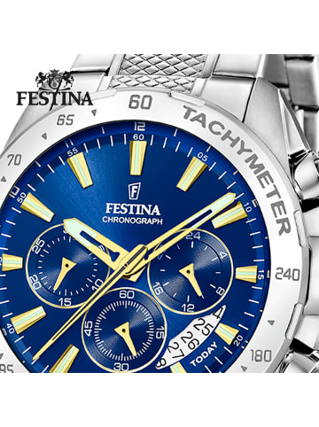 Festina Chronograph-Armbanduhr Festina Timeless Chronograph silber groß (ca. 45mm)