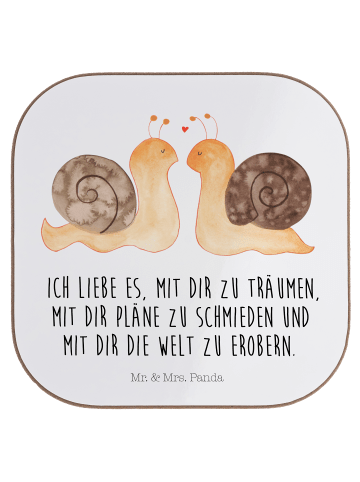 Mr. & Mrs. Panda Untersetzer für Gläser Schnecken Liebe mit Spruch in Weiß