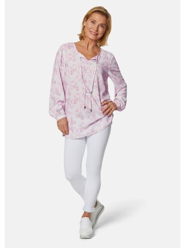 GOLDNER Kurzgröße:  Druckbluse aus feinfädiger Baumwoll-Qualität in perlweiß / gemustert