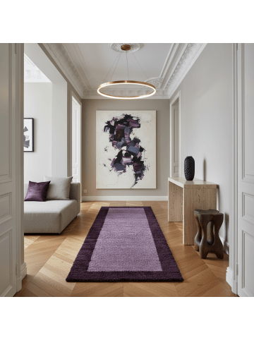 KADIMA DESIGN Teppich Hochflor Shaggy Waschbar Bordüre RHEIN Strapazierfähig in Violett