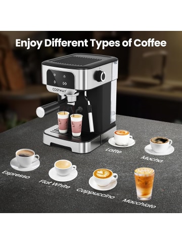 COSTWAY Espressomaschine 20 Bar 1200W in Silber