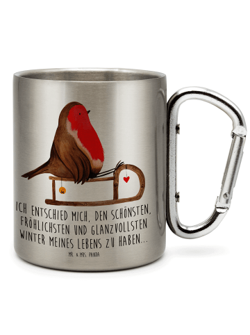 Mr. & Mrs. Panda Kaffeetasse Rotkehlchen Schlitten mit Spruch in Silber