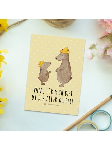 Mr. & Mrs. Panda Postkarte Bären mit Hut mit Spruch in Gelb Pastell