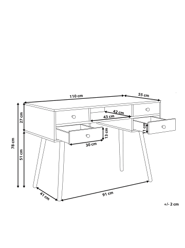 Beliani Schreibtisch LEVIN in Weiß/Braun - (W) 110 x (H) 78 x (L) 55 cm