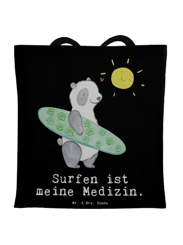 Mr. & Mrs. Panda Tote Bag Panda Surfen mit Spruch in Schwarz