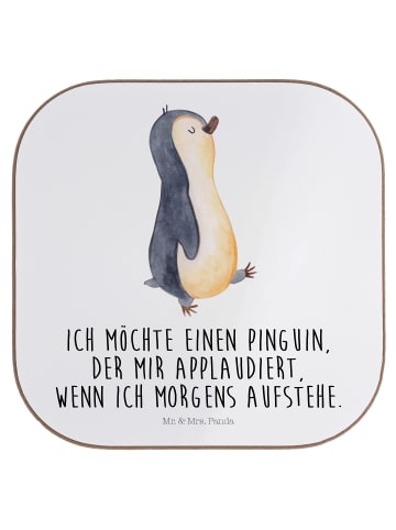 Mr. & Mrs. Panda Untersetzer Pinguin marschieren mit Spruch in Weiß