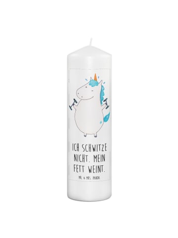Mr. & Mrs. Panda Kerze Einhorn Fitness mit Spruch in Weiß