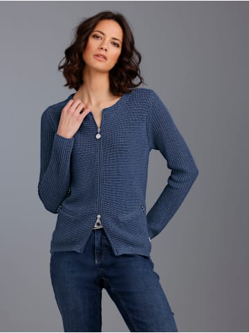 creation L Lyocell-Baumwoll-Strickjacke in jeansblau-meliert