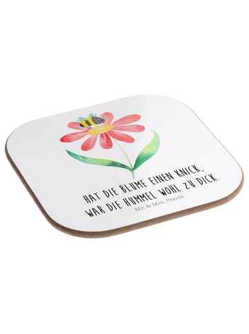 Mr. & Mrs. Panda Quadratischer Untersetzer Hummel Blume mit Spruch in Weiß
