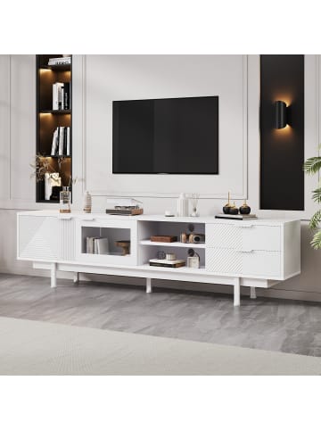 ABRIHOME Fernsehschrank TV Ständer für 80 Zoll mit Stauraum 200*40*50.5 cm, Weiß