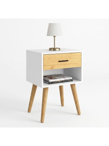 VCM Nachttisch mit Schublade 45x30x56 cm Singol XL in Weiß / Honig-Eiche