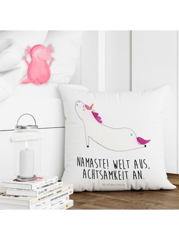 Mr. & Mrs. Panda 40x40 Kissen Einhorn Yoga mit Spruch in Weiß