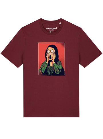 wat? Apparel T-Shirt Mona Lisa Scream in Weinrot