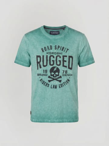 KOROSHI Crew cotton print-emb washed t-shirt in grun