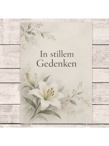 Mr. & Mrs. Panda Trauerspruchkarte Lilie würdevoll Design mit Sp... in Weiß