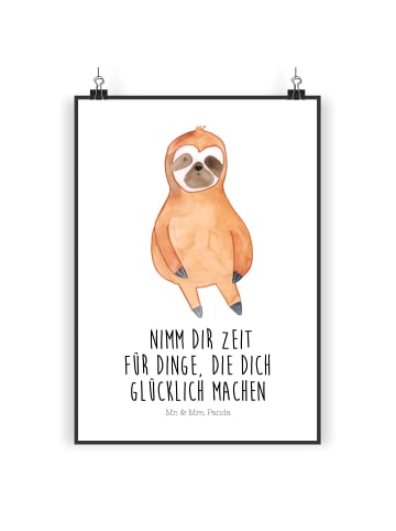 Mr. & Mrs. Panda Poster Faultier Zufrieden mit Spruch in Weiß