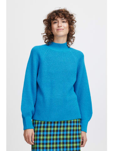 b.young Grobstrick Pullover mit Ballonärmeln Sweater mit Kragen in Blau