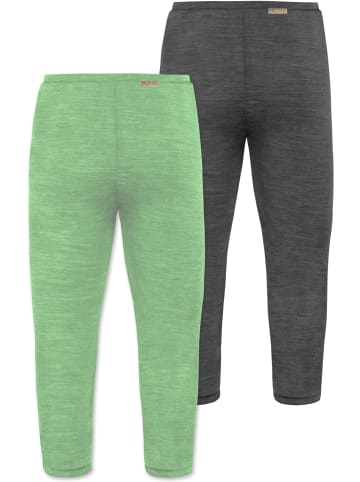 Normani Outdoor Sports 2er Pack Baby Merino Unterhose mit Füßen in Anthrazit/Grün