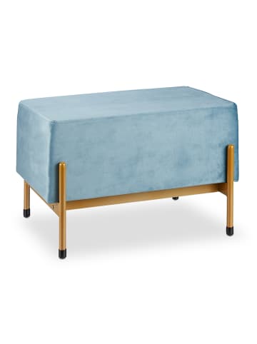 relaxdays Samt Sitzbank in Hellblau/ Gold - (B)60 x (H)40 x (T)43,5 cm