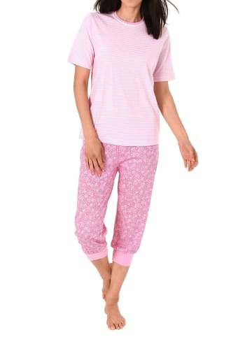 NORMANN Capri Pyjama kurzarm und Spitzenbesatz - 44531 in rosa