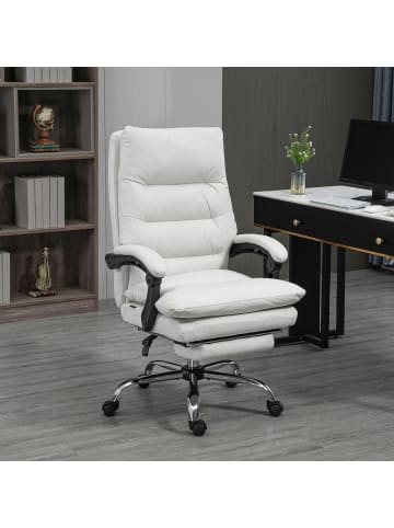 Vinsetto Bürostuhl mit Massagefunktion-65L x 72B x 109-117H cm-Cremeweiß
