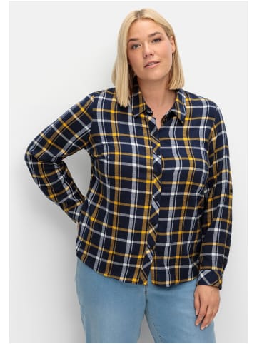 sheego Karierte Flanellbluse in marine-ocker kariert