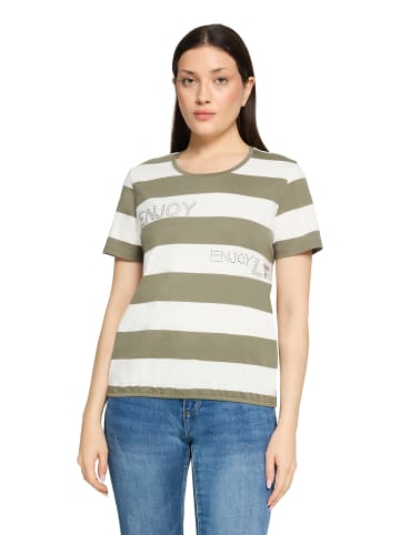Betty Barclay Ringelshirt mit Tunnelzug in Khaki/Cream