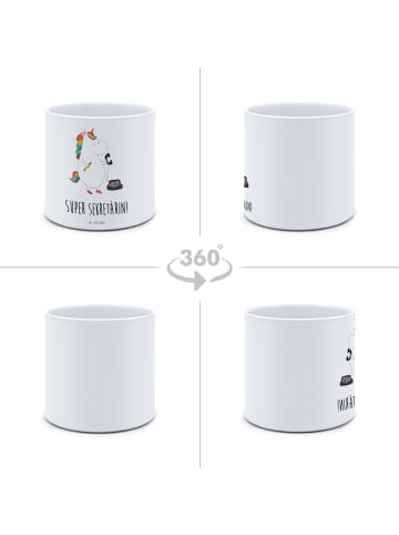 Mr. & Mrs. Panda Pflanztopf Einhorn Sekretärin mit Spruch in Weiß