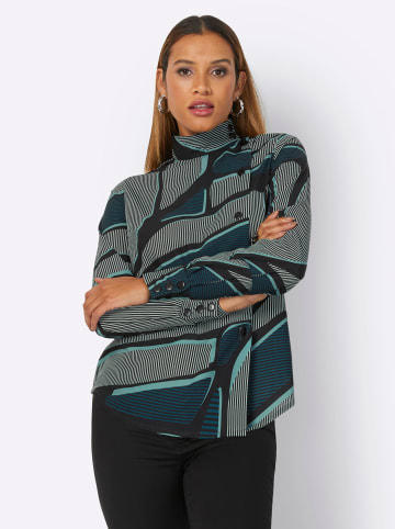 creation L Bluse mit Stehkragen in ecru-jade-bedruckt