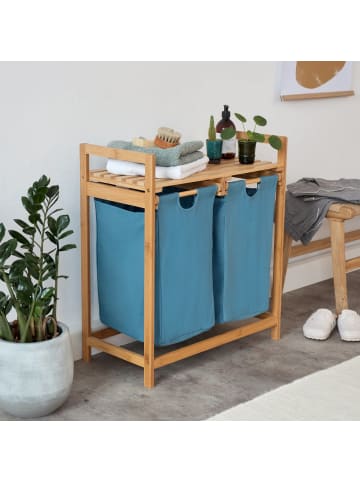 Lumaland Wäschekorb Bambus 73x64x33cm blau 2 Wäschesäcke ausziehbar Blau