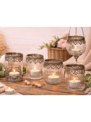 AltoBelli Teelichthalter AMALFI Glas mit Metall Verzierungen 10x12 cm