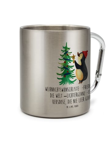Mr. & Mrs. Panda Camping Tasse Pinguin Weihnachtsbaum mit Spruch in Silber
