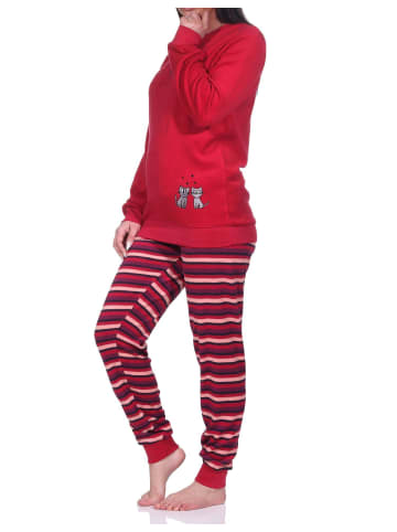 NORMANN Frottee Pyjama Schlafanzug langarm Katzen - 76538 in rot