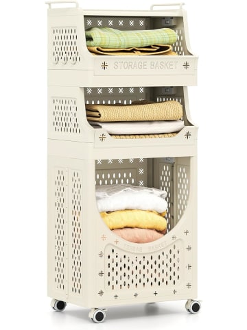 COSTWAY 4 Etagen Wäschekorbwagen in Beige