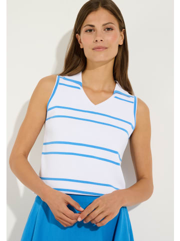 More & More schmales, gestreiftes Strick-Polotop in stripes white/blue