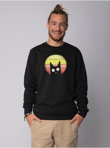 wat? Apparel Sweatshirt Sunset Cat in Schwarz