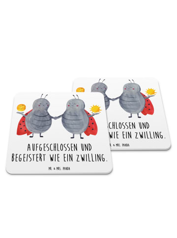 Mr. & Mrs. Panda Glasuntersetzer Sternzeichen Zwilling mit Spruch in Weiß