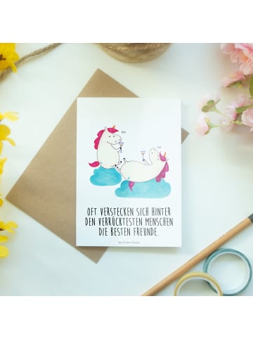 Mr. & Mrs. Panda Glückwunschkarte Einhorn Sekt mit Spruch in Weiß