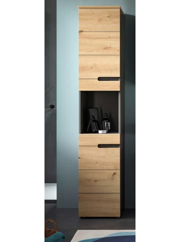Inn.Furn Hochschrank Eiche, grau 38 x 193 cm, Badschrank mit Soft-Close