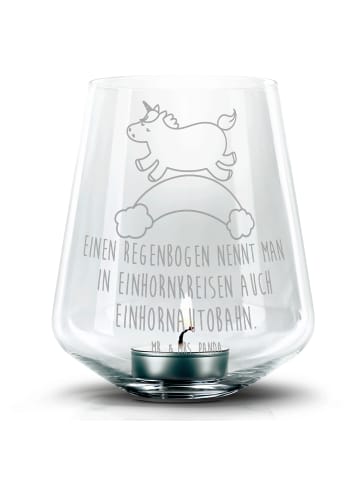 Mr. & Mrs. Panda Windlicht Einhorn Regenbogen mit Spruch in Transparent