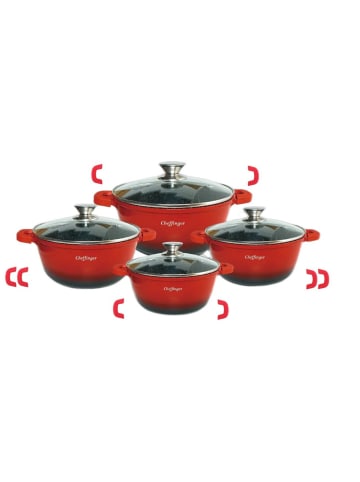 Cheffinger 8 tlg Kochtopf Set Topf Induktion Anti Haft 20-24-28-32cm in Rot