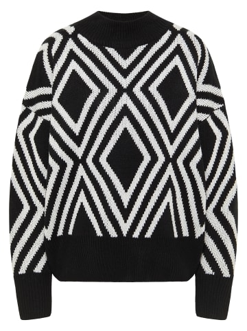 IZIA Damen Strickpullover in Schwarz Wollweiss