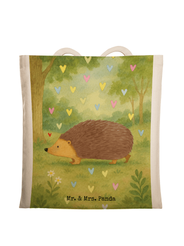Mr. & Mrs. Panda Tragetasche Igel Herzen Design ohne Spruch in Weiß
