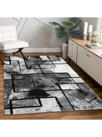 KADIMA DESIGN Teppich Kurzflor Rechteckmuster Wohnzimmer schmutzabweisend in Grau
