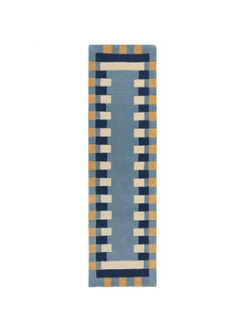 KADIMA DESIGN Wollteppich Geometrisch, Rahmen, Wohnzimmer schmutzabweisend in Blau-Gelb