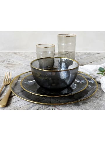 Chic Antique Glasschale mit Goldrand in Grau | Gold