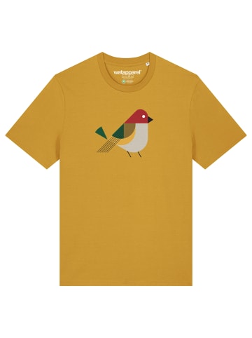 wat? Apparel T-Shirt Vogel in Ocker