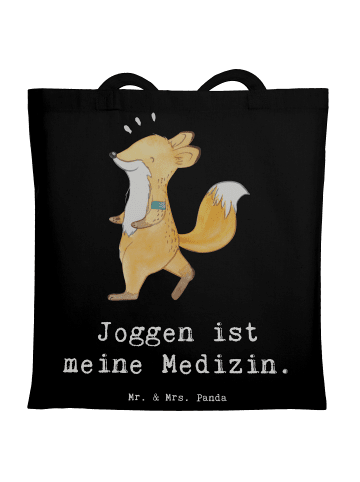 Mr. & Mrs. Panda Umhängetasche Fuchs Joggen mit Spruch in Schwarz