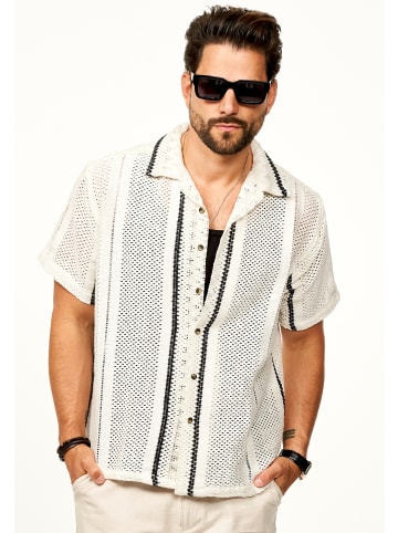 SOULSTAR Kurzarmhemd - Gestreift - Freizeithemd als Kurzam Strick Retro Hemd in Ecru-Navy