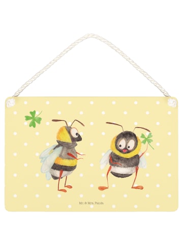 Mr. & Mrs. Panda Türschild Hummeln Kleeblatt ohne Spruch in Gelb Pastell